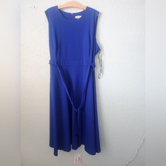 Calvin Klein A-Line Blue Tie Front Sleeveless Midi Dress New With Tags - Picture 1 of 9